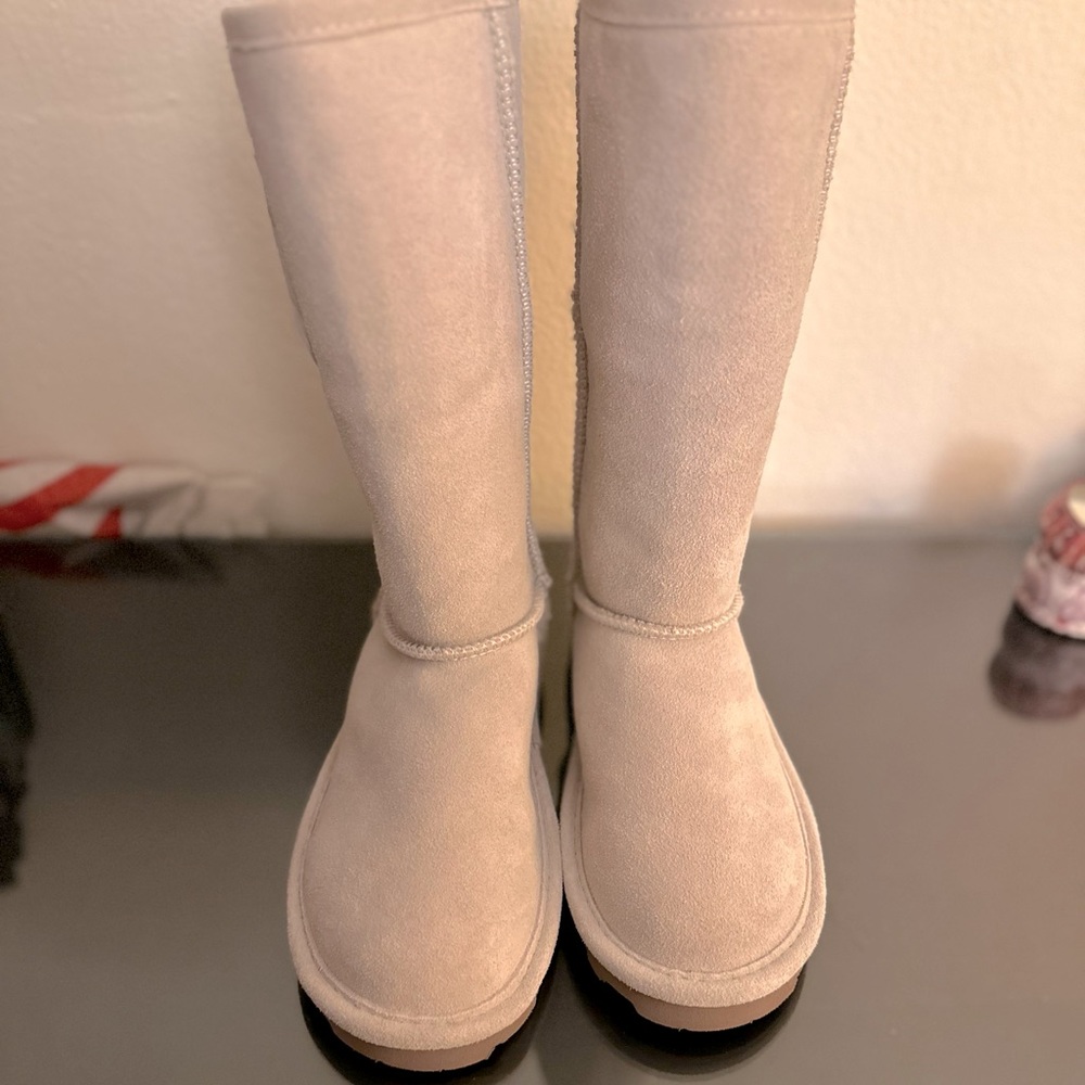 Bearpaw Elle Tall grey Sheepskin Suede Leather Wool Insulated Boots Womens 8